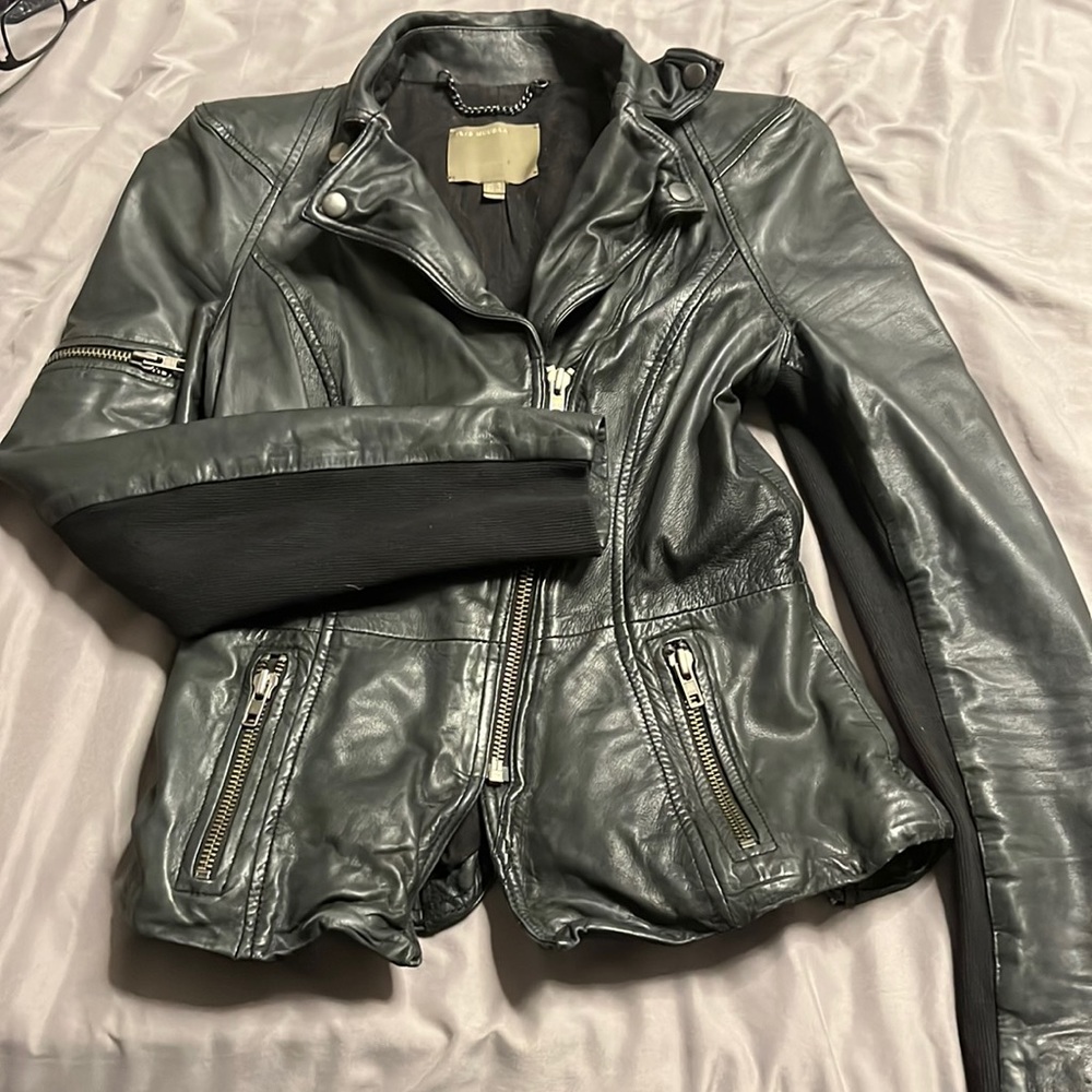 Muubaa black leather biker jacket sz 4